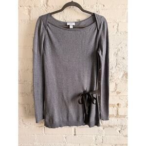Ann Taylor LOFT Gray Cashmere Blend Wrap Sweater Medium Tie Side Long Sleeve